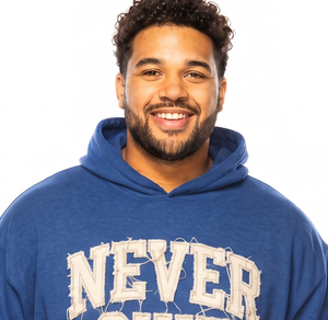 Herren Oversize-Hoodie in Blau mit 'Never Quit' Puff-Print, Baumwolle French Terry, Lässiger Pullover mit Frontlogo-Design, Herbstmode - Product Image 4