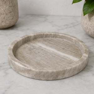 Plateau de rangement rond minimaliste en marbre, décoration d'intérieur, design durable pour salon, toutes saisons - Product Image 6