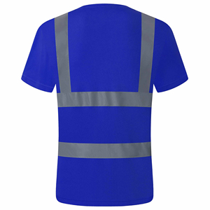 Chemise de sécurité réfléchissante haute visibilité pour hommes, bleue, en polyester, classe 2 ANSI, vêtements de travail avec poche et bandes - Product Image 2