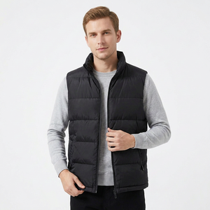 Chaleco Acolchado Negro sin Mangas para Hombre, Cuello Alto, Cierre de Cremallera, Cortavientos, Ropa de Invierno Informal, Color Sólido, Corte Regular BD - Product Image 2