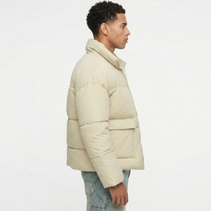 Oem Men's Beige Puffer Jacket Stand Collar Zipper Closure Windproof <b>Thick</b> Polyester <b>Winter</b> Casual <b>Coat</b> - Product Image 3