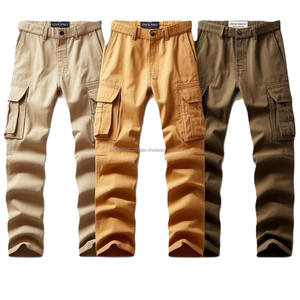 กางเกงคาร์โก้ทรงหลวมใส่สบายสำหรับผู้ชายกางเกงผ้าฝ้ายมีกระเป๋าทนทานมีซิปเอวกลางแบนด้านหน้าเรียบย้อมสีเรียบ - Product Image 6