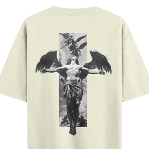 T-shirt graphique oversize pour homme, col rond, manches courtes, imprimé croix d'ange, streetwear décontracté, vente en gros, vêtements de mode personnalisés - Product Image 4