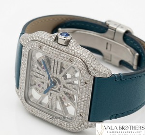 Montre mécanique carrée en or blanc sertie de diamants Rolaxx avec cadran à chiffres romains et bracelet en cuir bleu 42 mm Montre de luxe pour homme - Product Image 6