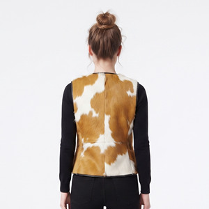 Women Sleeveless Western Cowhide Hair Vest Female Cowhide Hair-On <b>Waistcoat</b> With Front Zipper Girl Calf Hair V-Neck Cowhide Vest - Product Image 3