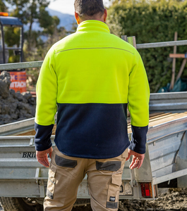 Blouson de travail haute visibilité pour homme, personnalisé, en polaire 100 % polyester, imprimé color block, avec fermeture éclair intégrale et empiècements aux manches, idéal pour l'extérieur - Product Image 2