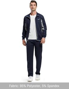 Conjunto Deportivo Transpirable para Hombre, Pantalón Largo y Chaqueta con Media Cremallera, Color Sólido, Poliéster, Corte Regular, con Bolsillos Laterales, para Primavera - Product Image 3