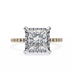Anillos Clásicos de Compromiso, Boda y Aniversario con Halo, Diamante Cultivado en Laboratorio de Corte Princesa de 2 Quilates, Anillo de Oro Sólido de 14K - Product Image 4