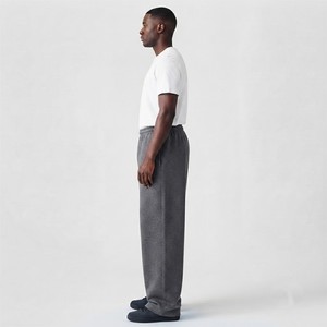 Men's Solid Color Wide Leg Sweatpants Relaxed Fit Adjustable Drawstring Soft Cotton Blend Casual Lounge <b>Trousers</b> With Side Pocke - Product Image 6