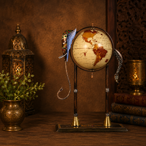 Globe terrestre décoratif en métal fait main avec finition antique, en forme d'éléphant, artisanat indien traditionnel, décoration de salon - Product Image 6