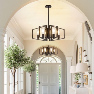Wholesale Industrial Geometric Chandelier Bulk Matte Black Pendant Light Factory Price <b>Retro</b> Edison Bulb Hanging Lamp - Product Image 3