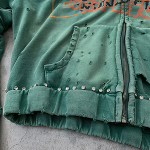 Nouveau sweat à capuche en molleton 100% coton délavé à l'acide, effet vieilli, 450 GSM, pour homme, hiver, avec strass et lettres personnalisées, style streetwear - Product Image 2