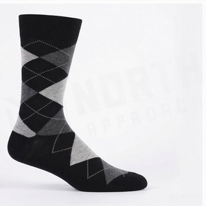 Chaussettes en tricot pour adultes, motif Argyle, noir et gris, respirantes, décontractées, saison automne - Product Image 3