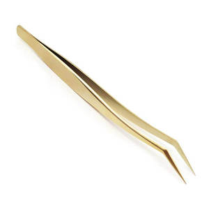 Pince à épiler professionnelle pour extensions de cils, à pointe étroite, avec revêtement en papier doré et pointe en titane doré - Product Image 5