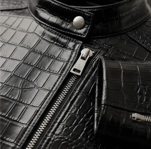 Blouson Moto Femme en Cuir PU Gaufré Façon Croco Noir, Col Montant, Manches Longues, Longueur Standard, Fermeture Éclair, Automne - Product Image 6