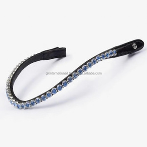 Elegante Hermosa Floral Cristales Redondos Piedras Diamante Bling Forma de Onda Negro Inglés Cuero ceja de caballo banda para brida - Product Image 4