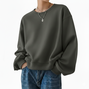 Sweat-shirt ample tricoté pour femme, en molleton brossé doux, à manches longues, style décontracté hiver, avec logo frontal, vêtement contemporain - Product Image 1