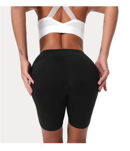 Shorts cyclistes taille haute pour femme, noir uni, en polyester tricoté, coupe régulière, taille élastique, séchage rapide, respirant, pour l'entraînement - Product Image 6
