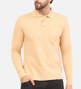 Polo pour hommes à manches longues, coupe classique, avec empiècements contrastants, logo personnalisé OEM, en piqué 50% coton/50% polyester, 220 GSM, vente en gros - Product Image 1