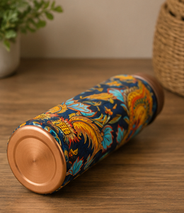 Botella de Agua de Cobre Puro Impresa con Diseño Floral Artístico Paisley, Tapa de Rosca a Prueba de Fugas, Botella Ayurvédica para Beber - Product Image 2