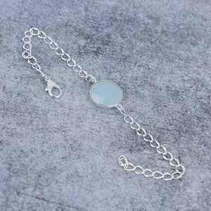Conector de piedra preciosa de calcedonia acuática de forma redonda, pulsera chapada en plata de ley 925 para fiesta - Product Image 3