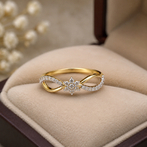 Bague de fiançailles en moissanite plaqué rhodium couleur or, motif fleur infinie, sertie de griffes, pour femme, cadeau, mariage, fête - Product Image 4