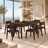 Ensemble de table à manger moderne en noyer, 8 places, rectangulaire, design mi-siècle, adapté aux appartements et hôtels, meubles de maison à assembler