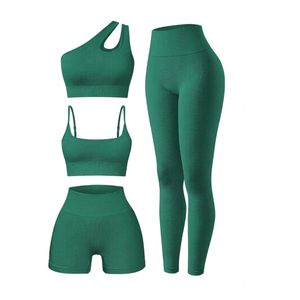 Conjunto de Yoga de 3 Piezas para Mujer, Cuello Cuadrado, Tirantes Finos, Leggings de Cintura Alta, Ropa Deportiva Sólida sin Costuras - Product Image 6