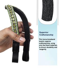 <b>Black</b> Leather Comfortable Horse Brow Band V-Shaped Green Bling Sparkly 3 Row Customized Grooming Accessory MS TECHIFY EXPORTS - Product Image 4