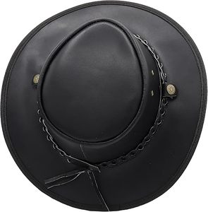 Custom OEM Wholesale Cowboy Black Color Blank Plain Genuine Cow Hide Leather <b>Hats</b> Sports Headwear Equestrian Pu Leather <b>Hats</b> - Product Image 4