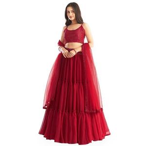 Lehenga Choli avec Dupatta Engaging Red Sequins Georgette Designer - Product Image 2