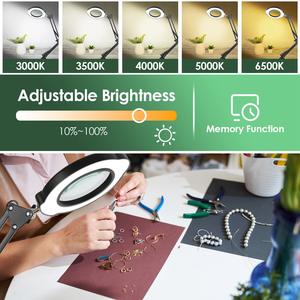 Loupe grossissante 10X avec support lumineux, lentille en verre véritable, luminosité réglable, 5 modes de couleur, pour travaux artisanaux, lecture, peinture, travaux de précision, noir - Product Image 3