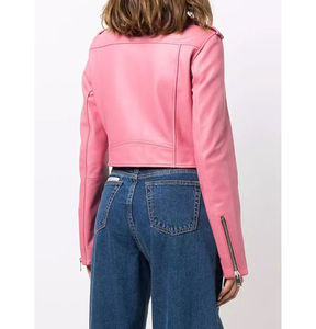 Chaqueta de cuero genuino de piel de oveja de doble botonadura con cremallera brillante, elegante y personalizada para invierno, para mujer. - Product Image 4