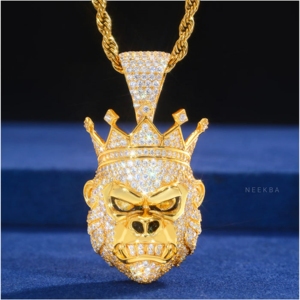 Colgante de Cabeza de Gorila Coronado - Colgante de Plata de Ley 925 con Moissanita, Colgante de Gorila con Moissanita Hecho a Mano Estilo Hip Hop - Product Image 4