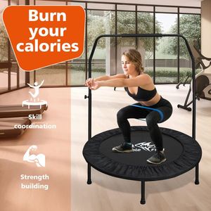 High Quality 40\" Mini <b>Trampoline</b> with Adjustable Foam Handle Supports 400lbs Black Rectangular Fitness Rebounder for Adults - Product Image 5