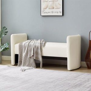 Pouf Rettangolare Beige in Tessuto Effetto Zampa di Gatto, Comodo Sgabello per Camera da Letto e Uso Domestico - Product Image 2
