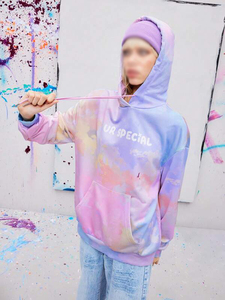 Sudadera con capucha para mujer, estilo tie-dye pastel, oversize, mezcla de algodón, con bolsillo canguro, hombros caídos, tipo jersey, logotipo personalizado, proveedor mayorista - Product Image 5