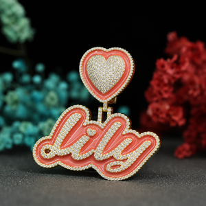 Collier Pendentif Personnalisé avec Nom et Cœur en Argent Sterling 925 Émaillé Effet Diamant, Bijoux Hip Hop Personnalisés de Luxe - Product Image 6