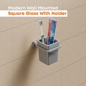 Support mural double en verre carré pour brosses à dents avec deux gobelets, organiseur de salle de bain pour couples - Product Image 2
