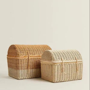 Coffre de rangement en rotin naturel pour enfants, panier de rangement coloré avec couvercle. - Product Image 1