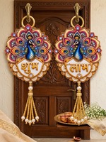Décoration murale artisanale 3D Paon Shubh Labh en MDF, style traditionnel indien, pour le festival Diwali, Mandir Pooja, maison, bureau, vente en gros