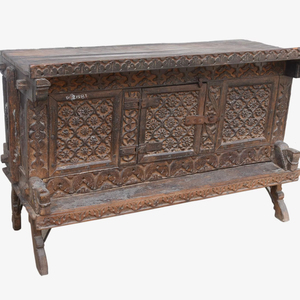 Haswani Handicrafts Durable Antique Wooden Majuce <b>Chest</b> Handcrafted Rustic <b>Storage</b> Cabinet Vintage Carved Tribal Solid Wood - Product Image 1