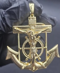 Moissanite + 925 Silver Anchor Cross Pendant with Jesus Christ <b>Religious</b> Charm Hip Hop Style Unisex <b>Gift</b> - Product Image 1