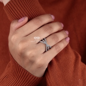 Criss <b>Cross</b> Lab Grown Diamond Brilliant Cut Wedding <b>Ring</b> 14K Gold Pave Bridal Minimalist Anniversary Band Wholesale Supplier EGL - Product Image 3
