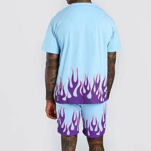 Conjunto de Camiseta y Pantalones Cortos para Hombre con Estampado de Llamas, Azul y Morado, Sublimación, Ropa Urbana de Dos Piezas, Poliéster, Diseño Personalizado - Product Image 1