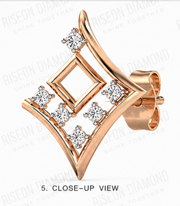 Contemporary geometric diamond <b>stud</b> earrings with open square center and asymmetric frame of brilliant round diamonds for modern - Product Image 6