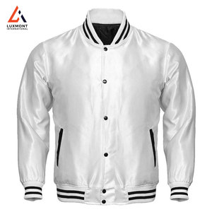 Chaqueta de satén personalizada con puños y cuello acanalados, estilo bomber, elegante chaqueta de invierno para hombre. - Product Image 1