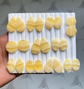 Vente en gros : Paire assortie de cabochons en aragonite jaune naturelle, pierres précieuses brutes polies, forme ovale à dos plat, pour la fabrication de bijoux - Product Image 5
