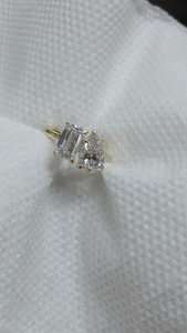 10k 14k 18k Solid Real Gold labgrown Diamond Engagement <b>Ring</b> Emerald pear VS1 D E labgrown cvd <b>Two</b> <b>Stone</b> - Product Image 5