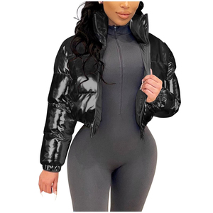 New Arrivals Women Fashion Shiny Pu <b>Reflective</b> Zip up Jacket Outwear Ladies <b>Top</b> With Hood - Product Image 2